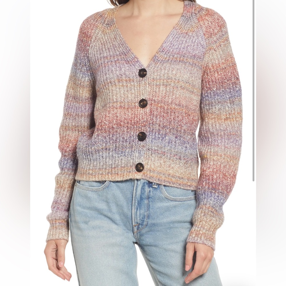 Rails Multicolor Ribbed Knit Button-Front Cardigan — Pastel Stripes